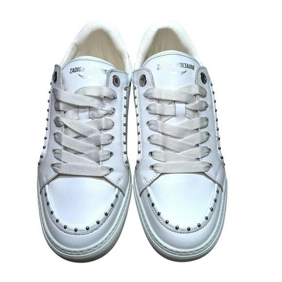 ZADIG & VOLTAIRE Zv1747 Flash White Cow Leather Low Top Studded Sneakers Sz 38 - Picture 6 of 15